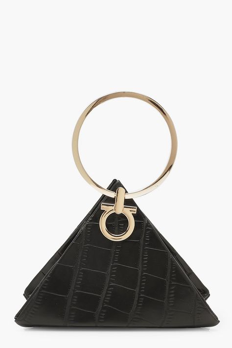 Croc Triangle Ring Handle Clutch Bag | Boohoo Handbag Dior, Ring Handle Bag, Doctor Style, Dior Style, Multi Pouch, Tech Bag, Triangle Bag, Triangle Ring, Oversized Tote Bag