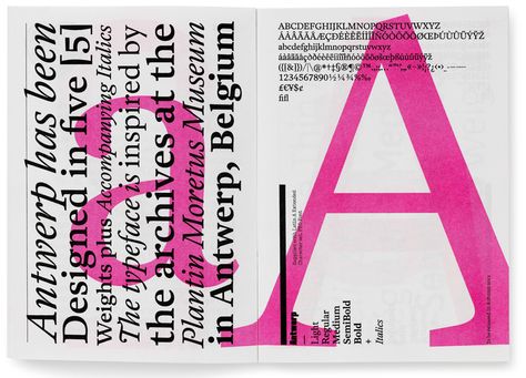 A2-TYPE specimen Type Specimen Book Layout, Hot Pink Graphic Design, Horizontal Graphic Design, Graphic Design Horizontal, Horizontal Typography, Typography Specimen, Layered Typography, Font Poster Design, Hot Pink Poster