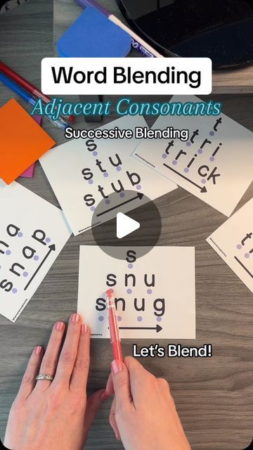 Jessica Farmer on Instagram: "🔼 Successive blending with adjacent consonants (often called blends). The consonants represent their own sounds, but can be tricky to put together. Model this for your readers. Sound by sound blending can help! Say “pyramids” if you would like these cards. 🤩   #scienceofreading #scienceofreadinginstruction #readingisfundamental #readingisaright #literacymatters #kindergartenteacher #firstgradeteacher #secondgradeteacher #homeschool #teachermom #learntoread #phonics #phonemicawareness #phonologicalawareness" Successive Blending Cards, Successive Blending, Sound Blending, Phonemic Awareness Activities, Blending Sounds, Consonant Blends, Reading Games, Second Grade Teacher, Phonological Awareness