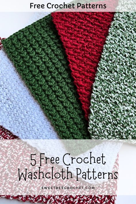 5 Free Crochet Washcloth Patterns - Sweet Bee Crochet Crochet Washcloth Free Pattern, Crochet Washcloth Free, Crochet Dish Cloth Free Pattern, Scrubbies Crochet Pattern, Knitted Dishcloth Patterns Free, Cotton Crochet Patterns, Dishcloth Patterns Free, Crochet Washcloth Pattern, Bee Crochet