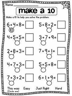 Make a 10 | Worksheet School Adding 3 Numbers, First Grade Math Worksheets, Math Addition Worksheets, Numbers Worksheets, First Grade Worksheets, 1st Grade Math Worksheets, Math School, Kids Math Worksheets, Second Grade Math