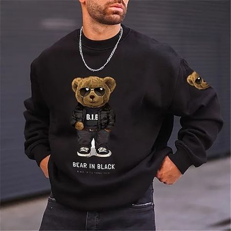 Teddy Bear Men, Sweat Noir, Bear Graphic, Fall Clothing, Cartoon Bear, Sweatshirts Online, Pullover Designs, Clothing Apparel, Blue Dark