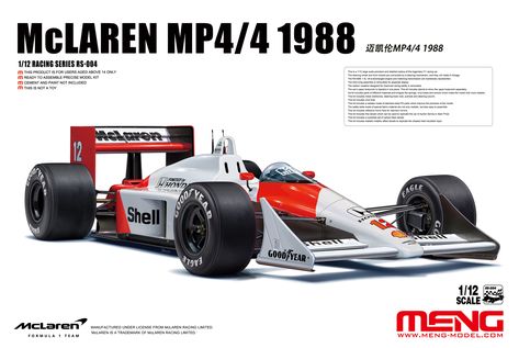 We looked at the 1986 version of the McLaren MP4 from Italeri the other day. Meng has joined with a completely new tooled kit of the 1988 F1 Championship vehicle from McLaren, the MP4/4 in 1/12th scale. We look at the kit's features in our preview... Mclaren Mp4/4, Formula 1 Pictures, Mclaren Models, Vintage F1, Mclaren Senna, Car Scene, Alain Prost, F1 Wallpaper Hd, F1 Car