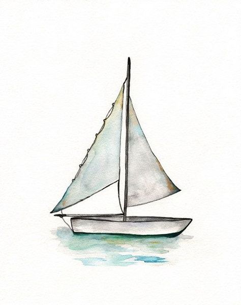 Kapal Layar Art, Rowboat Painting, Watercolour Sea, Sailboat Drawing, Baby Boys Room, Sailboat Tattoo, Watercolor Boat, Sailboat Art, Boat Pics