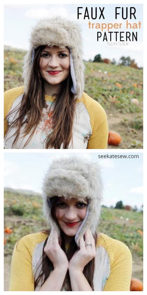 DIY Trapper Hat Free Sewing Pattern Trappers Hat Sewing Pattern, Ear Flap Hat Sewing Pattern, Trapper Hat Pattern Sewing, Diy Trapper Hat, Russian Hat Pattern, Diy Trapper Keeper, Diy Winter Hats Sewing, Ear Flap Hats Free Pattern, Aviator Hat Pattern Free