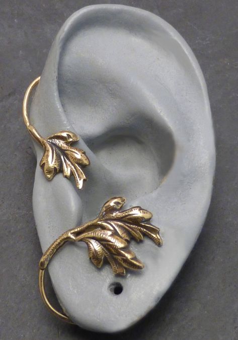 SYLVAN EAR WRAP Brass Leaf Ear Cuff Wrap - Etsy Leaf Ear Cuffs, Wrap Earrings, Jewelry Inspo, Pretty Jewellery, Ear Jewelry, Cute Jewelry, Body Jewelry, Ear Piercings, Jewelry Inspiration