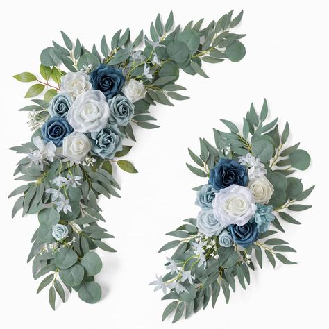 PRICES MAY VARY. Package Including: Wedding Flowers Ornament x2 + Cable Tie x4 + Metal Clip x4, (Bigger corner flower 32.5X 14.8'', Smaller corner flower 20 X 10.8'', Clips 2.2'', Zip Straps 11.8 '') High-Quality Materials: Our wedding arch flowers are made of high-quality silk and simulated green plants, they never wilt and look not only beautiful but very lifelike. Beautiful Floral kit of flowers：Our artificial arch flowers are designed with a variety of elements for a rich sense of craftsmans Welcome Flowers, Reception Backdrop, Garden Weddings Ceremony, Wedding Arch Flowers, Dusty Rose Wedding, Arch Flowers, Arch Decoration Wedding, Eucalyptus Garland, Dusty Blue Weddings