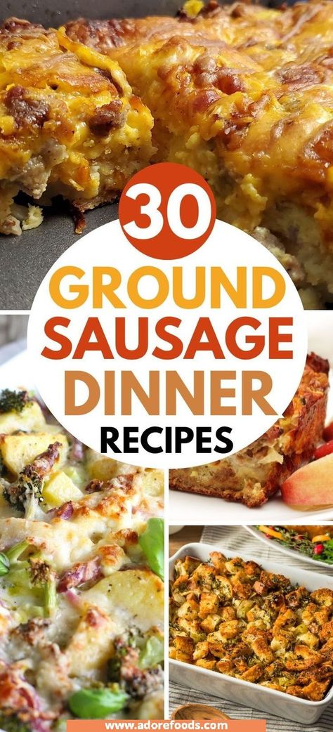 Discover the best ground sausage recipes for easy and delicious meals! From savory holiday appetizers to quick dinner ideas, these dishes are packed with flavor and perfect for the whole family. Don’t miss these simple, budget-friendly recipes that will make mealtime a breeze—pin them now! Dinner Ideas With Ground Sausage, Recipes Using Sausage, Sweet Sausage Recipes, Pork Sausage Recipes Dinner, Ground Pork Sausage Recipes, Easy Sausage Dinner Recipes, Sausage Meat Recipes, Ground Italian Sausage Recipes, Hot Sausage Recipes