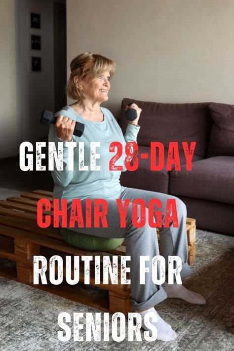 Experience the benefits of a gentle yoga practice with our 28-day chair yoga routine, specially designed for seniors. This program focuses on enhancing flexibility, balance, and relaxation, making it perfect for older adults looking to maintain an active lifestyle. With easy-to-follow instructions, you'll enjoy a safe and supportive practice that fits seamlessly into your daily routine. Join us and feel rejuvenated! Free Chair Yoga For Seniors Chart, 28 Day Chair Yoga For Seniors Free, Free Chair Yoga For Seniors, 28 Day Chair Yoga, Chair Yoga Challenge, Chair Yoga For Beginners, Chair Yoga For Seniors, Knee Replacement Exercises, Chair Exercise