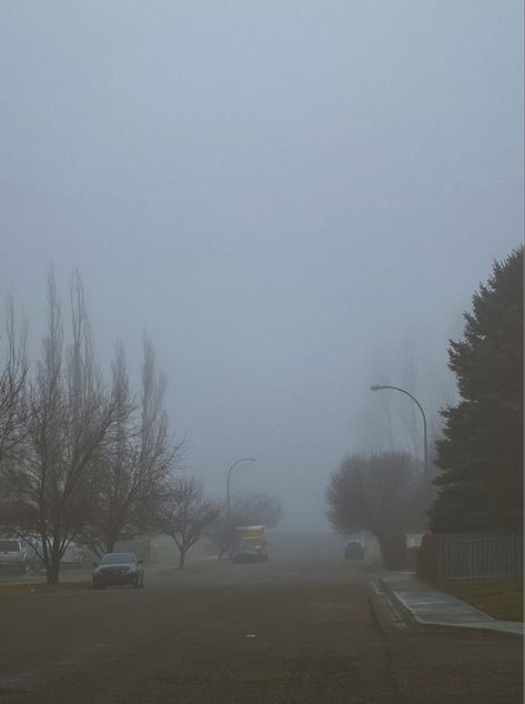 Snowy foggy city street urban suburban suburbanites suburbanization trees winter cold freezing temperature Foggy Town, Mystery Aesthetic, Rachel Price, Foggy Winter, Small Town Mystery, Holly Jackson, Life Vision, Life Vision Board, Winter Morning