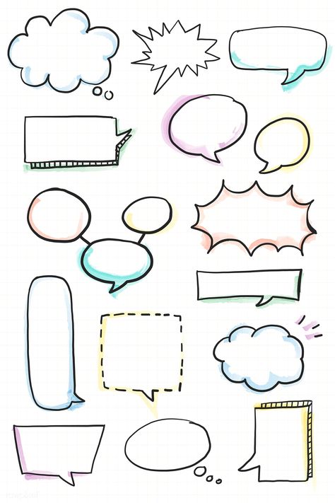 Hand drawn speech bubble doodle element vector set | premium image by rawpixel.com / busbus Drawing Ideas For Scrapbook, Bubble Writing Ideas, Bubble Journal Ideas, Bolt Journal Ideas, Notes Doodle Ideas, Good Note Stickers, Bubble Doodles, Box Doodle, Bubble Doodle