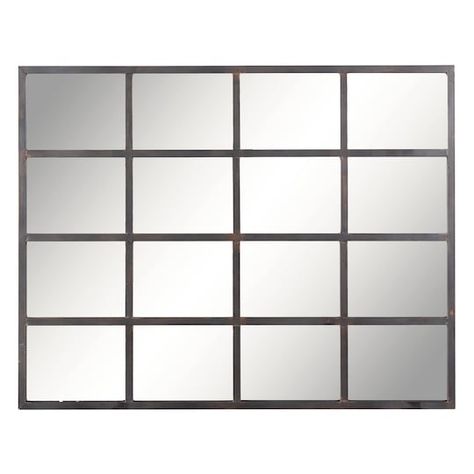 Buy this 45" Brown Industrial Metal Wall Mirror at Michaels. com. This large, rectangular industrial metal wall mirror features a window pane silhouette with beveled rectangular mirror inlays. This large, rectangular industrial metal wall mirror features a window pane silhouette with beveled rectangular mirror inlays. The black iron grid frame gives the illusion of an open space, while the reflective glass panels reflect light for a brighter, open feel. Display anywhere you wish to open up your Window Pane Mirror, Metal Wall Mirror, Mirror Panels, Wall Trim, Mirror Shapes, Industrial Wall, Bunk House, Window Pane, Rectangular Mirror