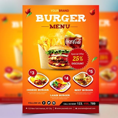 template,menu,flyer,menu flyer,restaurant,food,burger,discount,fast food flyer,new products Fast Food Flyer, Food Brochure, Food Flyer Design, Burger Ideas, Menu Vintage, Brochure Food, Poster Food, Lamb Burgers, Food Flyer