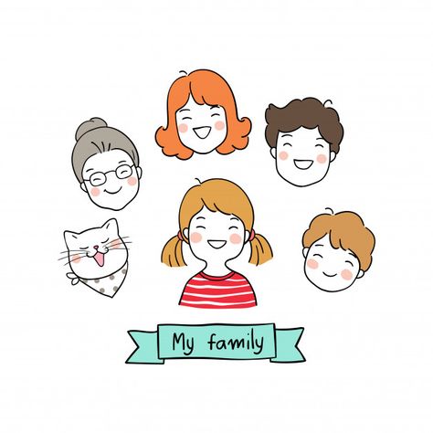 My Family Drawing, Cute Cartoon People, Doodle Family, Family Doodle, Happy Icon, 가족 일러스트, Girl Doodle, Family Icon, Doodle People