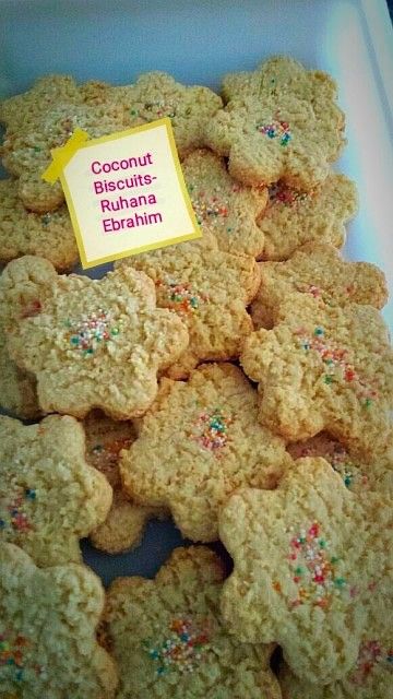 Coconut Biscuits by Ruhana Ebrahim Coconut Ice Recipe, Custard Biscuits, Eid Biscuits, Halaal Recipes, Custard Cake Recipes, Cape Malay, Diwali Recipes, Pastries Recipes, Coconut Baking