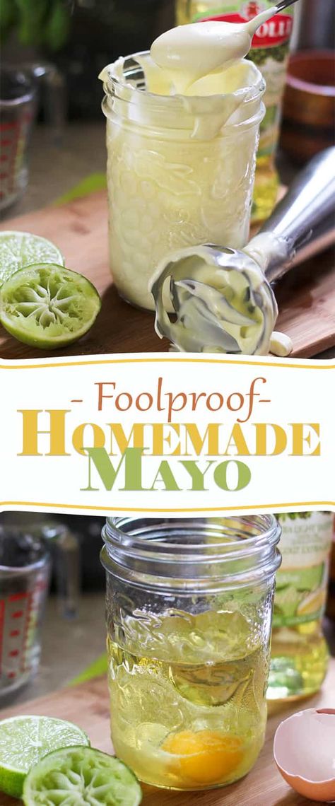 Making your own healthy , Whole30 compliant, Paleo Friendly, Homemade Mayo has never been so easy! This foolproof method is a total life changer. You'll NEVER buy store-bought mayo ever again! Immersion Blender Mayo, Whole30 Mayo, Olive Oil Mayo, Paleo Mayo, Paleo Mayonnaise, Paleo Condiments, Paleo Salad, Paleo Sauces, Keto Sauces