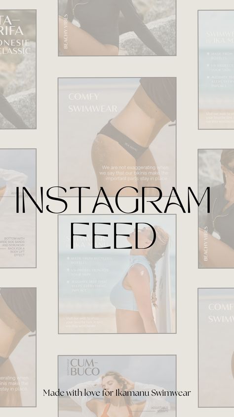 Instagram feed design for a swimwear brand, with aesthetic vintage tropical style. Swimwear Instagram Feed, Campaigns Ideas, Swimwear Packaging, Swimwear Instagram, Instagram Feed Design, Ig Photos, Brand Aesthetic, Vintage Tropical, Swim Brands