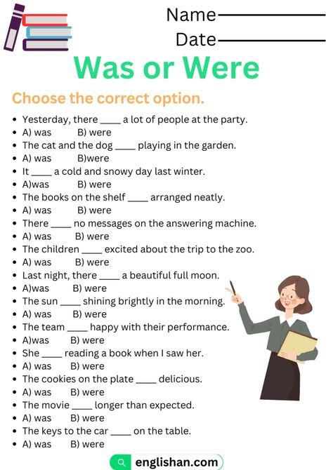 Was Were Worksheets - MCQs - English Grammar Worksheets Was Were Grammar, Was Were Exercises, Was And Were Worksheets, Was Were Worksheet, Learning English Grammar, Grade 2 English, Easy English Grammar, Answering Machine, English Teaching Resources