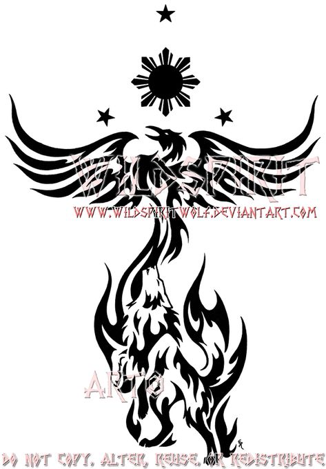 Philippine Wolf And Phoenix by WildSpiritWolf Pretty Skull Tattoos, Small Wolf Tattoo, Phoenix Bird Tattoos, Skull Hand Tattoo, Wolf Tattoo Sleeve, Filipino Tattoos, Phoenix Tattoo Design, Wolf Tattoo Design, Initial Tattoo