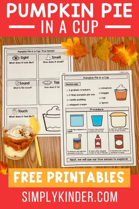 Pie Tasting Activity, Friendsgiving For Kindergarten, Pumpkin Pie In A Cup Recipe, Pumpkin Pie In A Cup, Pie In A Cup, Pie Craft, Thanksgiving Stem, November Ideas, Thanksgiving Kindergarten