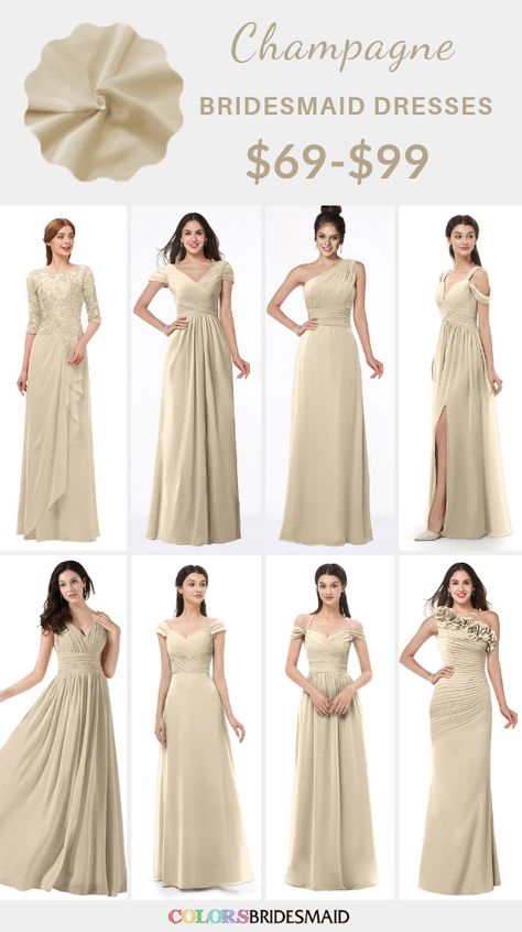 Champagne bridesmaid dresses on sale $69-99, in 600+ custom-made styles and all sizes. 150+colors, made to order, fast arrived, color sample available. #colsbm #bridesmaids #bridesmaiddresses #champagnewedding #weddingideas #champagnedress b1286 Bridesmaid Dresses White, Vintage Wedding Colors, Braidsmaid Dresses, Champagne Wedding Colors, Gray Wedding Colors, Wedding Colors Red, White Bridal Gown, Wedding Color Combos, Champagne Bridesmaid Dresses