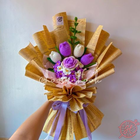 New favorite added! Huge thanks for choosing the purple-themed crochet flower bouquet wrapped in a vintage newspaper bouquet wrappers. 💜💐 DM us to order. #anniversarygift #bouquetwrapping #crochetdaisy #flowers #crochetrose #mothersdaygift #flowerbouquet #crochettulip #brideflower #bridalshowergift #crochetsunflower #fathersdaygift #teachersdaygift #crochetlavender #monthsarygift #crochetflowerbouquet #bouquet #crochetph #birthdaygift Flowers With Newspaper, Newspaper Bouquet, Flower Bouquet Eucalyptus, Monthsary Gift, Newspaper Wrapping, Crochet Flower Bouquet, Mixed Flowers, Crochet Bouquet, Vintage Newspaper