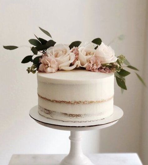 Plain Wedding Cakes, 1 Tier Wedding Cakes, Wedding Cakes One Tier, Blush Wedding Cakes, Single Tier Cake, Cake With Flowers, Round Wedding Cakes, Birthday Cake With Flowers, Small Wedding Cakes