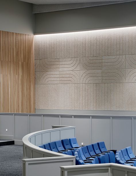 Wood Wool Panels, Acustic Panels, Wall Elevation, Fabric Wall Panels, Meeting Room Design, Lecture Hall, Acoustic Fabric, Cladding Design, Concrete Flooring