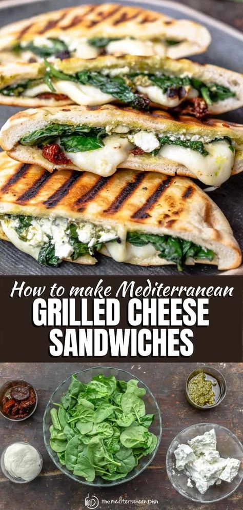 Grilled Pita Sandwich, Mediterranean Diet Grilled Cheese, Easy Pita Sandwich Recipes, Healthy Pita Sandwich Ideas, Mediterranean Pita Sandwich, Pita Pocket Recipes Vegetarian, Grilled Pita Bread, Mediterranean Diet Pita Recipes, Vegetarian Pita Sandwich