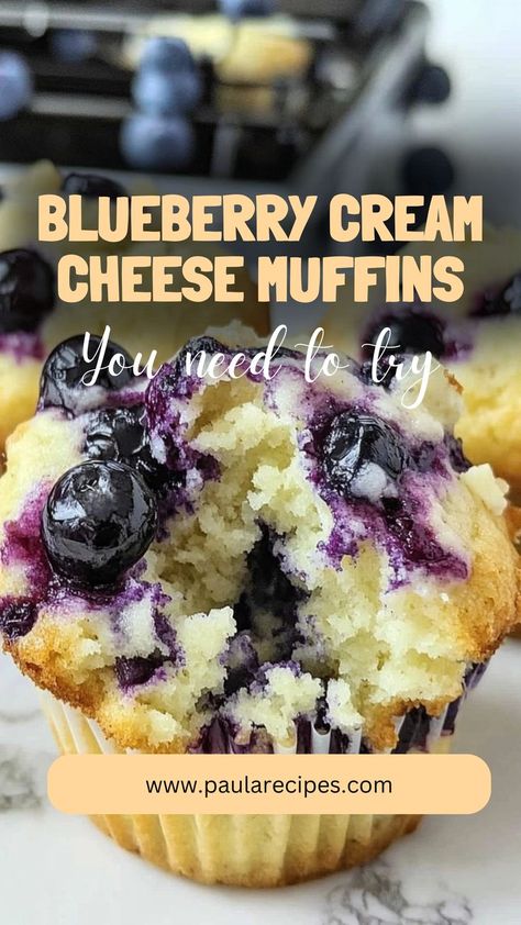 Fluffy, creamy, and bursting with juicy blueberries—these muffins are the ultimate treat to brighten your day! 🫐💙 #BlueberryLove #CreamCheeseGoodness #MuffinMagic #FluffyAndDelicious #BakedPerfection #MorningTreats #SweetMornings #BerryDelights #DessertLovers #BakingJoy 🫐💙 Blueberry Pie Muffins, Blueberry Cheesecake Muffins Recipes, Blueberry Cheesecake Muffins, Blueberry Cream Cheese Muffins, Cheesecake Muffins, Moist Muffins, Cream Cheese Muffins, Blueberry Cream Cheese, Muffin Batter