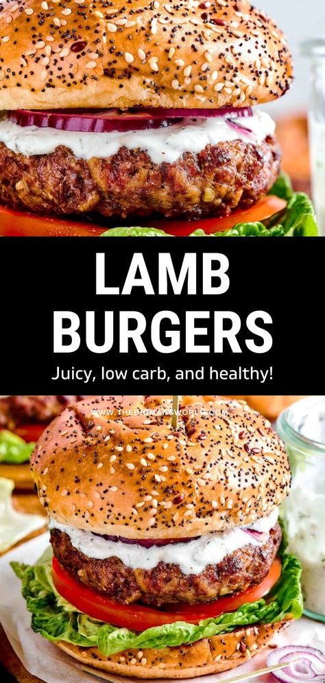 Kick off your grilling season with these satisfying lamb burgers! Featuring ground lamb and loaded with aromatics, learn how to make the juiciest lamb patties from scratch in this recipe. Whole 30 Ground Lamb Recipes, Lamb Hamburgers, Grilled Lamb Burgers, Grounded Lamb Recipes, Lamb And Beef Burgers, Lamb Smash Burger, Lamb Hamburger Recipes, Lamb Burger Recipe Easy, Greek Lamb Burgers Recipe