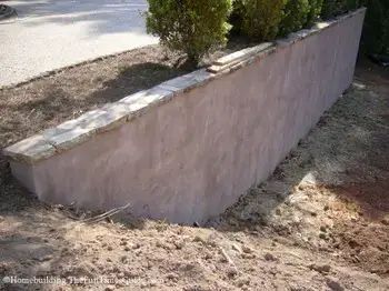 This is the simple solution to a bare concrete retaining wall. Photo by Randy at TheFunTimesGuide.com Poured Concrete Retaining Wall Ideas, Hide Retaining Wall, Painted Retaining Wall Concrete Blocks, Cinder Block Retaining Wall Makeover, Paint Retaining Wall, Fence Wall Design Concrete, Block Walls Ideas Outdoor, Concrete Retaining Wall Ideas, Poured Concrete Retaining Wall