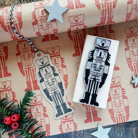 notonthehighsreet Diy Christmas Crackers, Nutcracker Design, Christmas Cracker, Stamp Carving, Linocut Art, Cross Buns, Card Making Crafts, Christmas Crackers, Christmas Stamps