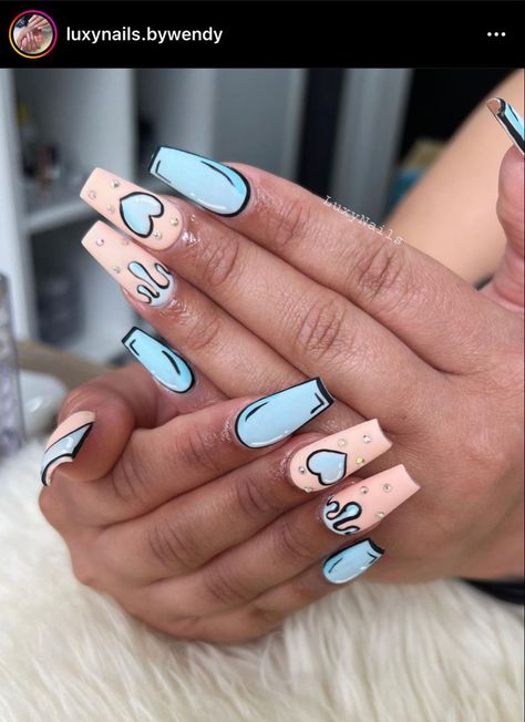 Pop art nails ideas Comic Nail Art Design, Comic Nails Short, Blue Pop Art Nails, Graffiti Art Nails, Short Pop Art Nails, Comic Art Nails Design, Pop Art Acrylic Nails, Short Cartoon Nails, Pop Art Nails Designs Simple