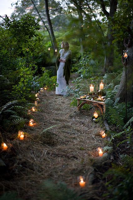 backyard wedding the venue we chose is someone's beautifully landscaped yard and this would be beautiful Forest Weddings, Romantic Backyard, Small Forest, Pagan Wedding, Enchanted Forest Wedding, Viking Wedding, בר מצווה, Wedding Aisle, Woodland Wedding