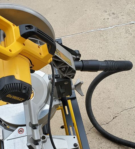 This is the best adapter for a dewalt miter saw that I could find. Adirondak Chairs, Garage Workshop Organization, Compound Mitre Saw, Chop Saw, Dust Extractor, Dewalt Power Tools, Small Woodworking Projects, Shop Vac, Workshop Organization