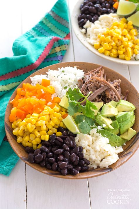 Skip the takeout and try this homemade burrito bowl instead! Layered with cilantro lime rice, beans and cheese, this quick and easy burrito bowl recipe is easily customized to your taste and full of Mexican inspired flavor. Burittos Bowl Recipes, Homemade Burrito Bowl, Bacon Wrapped Smokies, Burrito Bowls Recipe, Bacon Recipe, Burrito Bowls, Cilantro Lime Rice, Bowl Recipes, Salad Recipes For Dinner