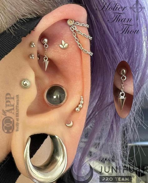 Ear Styled by the Best on Instagram: “✨Style of the Day by the Talented @holierthanthoumanchester in Manchester, UK Jewelry by @junipurrjewelry Photo by…” Holier Than Thou, 3 Lobe Piercings, New Ear Piercing, Treat Myself, Mod Jewelry, Face Piercings, Ear Style, Types Of Piercings, Lobe Piercing