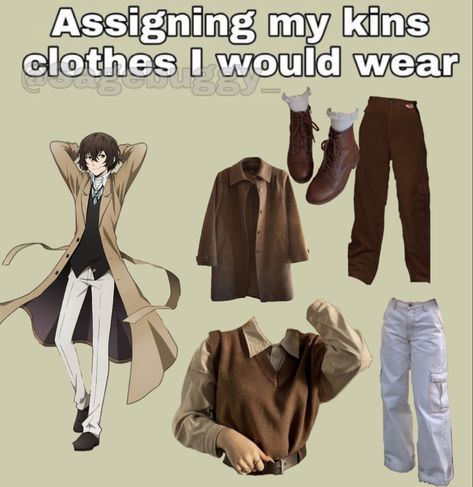 Dazai Casual Clothes, Zhongli Inspired Outfits, Bungou Stray Dogs Inspired Outfits, Bungo Stray Dogs Inspired Outfits, Dazai Inspired Outfit, Outfits Inspired By Anime Characters, Anime Character Inspired Outfits, Anime Inspired Outfits Aesthetic, Bsd Outfit Ideas