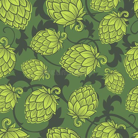 Hope seamless pattern. Hop cone background. Craft Beer wallpaper. Engraving hop cones on a dark background royalty free illustration Hops Vine, Beer Wallpaper, Plant Background, Background Illustration, Pattern Illustration, Free Illustrations, Dark Backgrounds, Craft Beer, Seamless Pattern