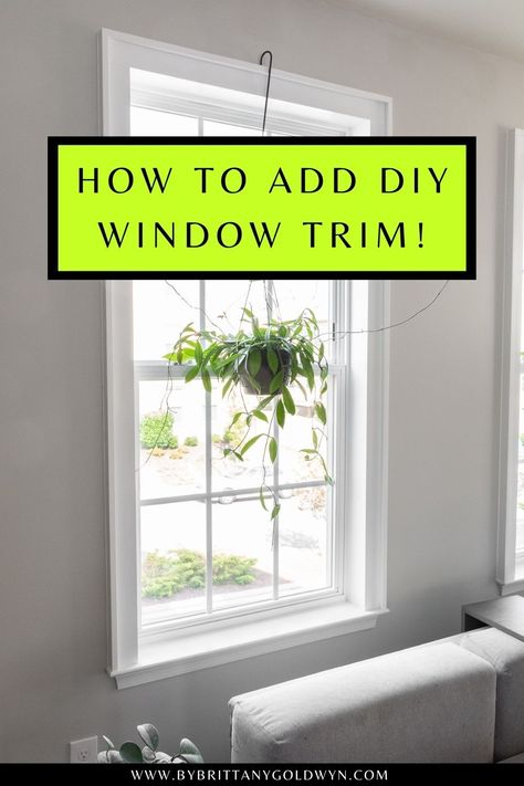 Want to add DIY window trim to your builder-grade bare windows? Learn how I did it, including how to ensure a professional finished product! Simple Window Trim, Window Trim Ideas Interior, Home Window Design, Window Trim Styles, Diy Window Frame, Craftsman Window, Craftsman Window Trim, Kitchen Window Decor, Diy Window Trim