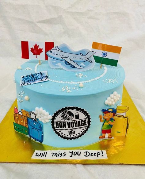 India To Canada Cake Designs, Journey Cake Design, Canada Cake Ideas, Safe Journey Cake, Canada Cake Design, Happy Journey Cake, Farewell Cake Designs, Journey Cake, Bon Voyage Cake