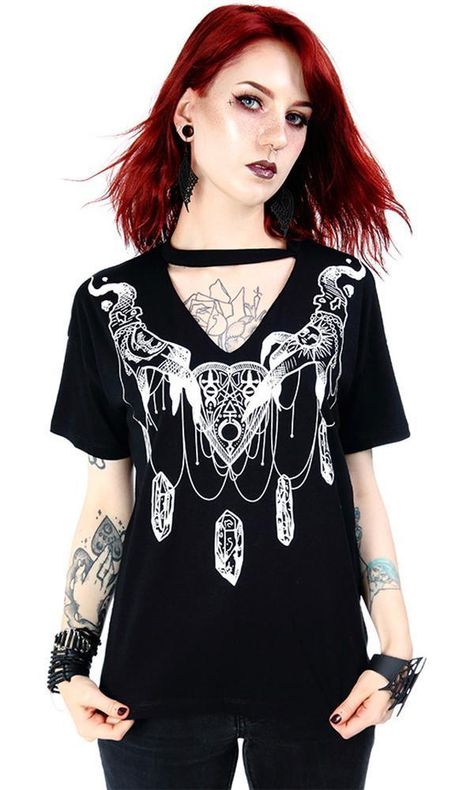 Restyle - Haunted Top Choker Tee, Choker Top, Gothic Tops, Butterfly Top, Punk Girl, Neck Choker, Black Choker, Choker Style, Gothic Outfits