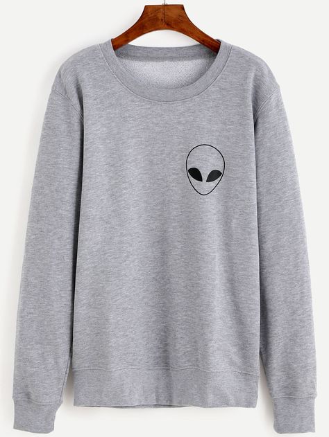 Shop Grey Alien Print Long Sleeve Sweatshirt online. SheIn offers Grey Alien Print Long Sleeve Sweatshirt & more to fit your fashionable needs. Sweatshirt Print, Grey Alien, Gray Sweatshirt, Products To Sell, Tunic Sweatshirt, Sweatshirts Pattern, Latest Street Fashion, Sports Sweatshirts, Budget Fashion