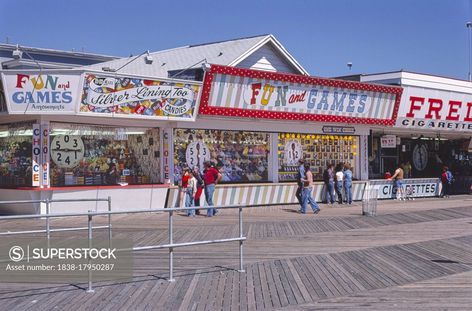 Boardwalk Booths, Seaside Heights, New Jersey, Usa, John Margolies Roadside America Photograph Archive, 1978 Seaside Heights Boardwalk, Abandoned Theme Parks, New Jersey Beaches, Seaside Heights, Framed Jersey, Matting Pictures, Beach House Rental, Etsy Art Prints, Roadside Attractions