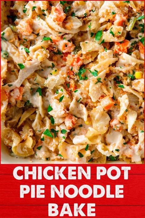 Noodle Bake, Dishes To Make, Diced Carrots, Quick Healthy Meals, Frozen Corn, Chicken Dishes Recipes, Egg Noodles, Chicken Pot, Frozen Peas