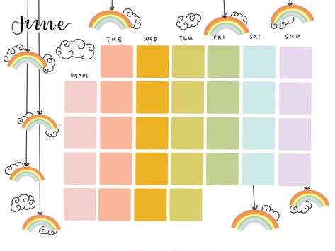 Calendario Aesthetic, Rainbow Calendar, Bullet Journal Layout Templates, Mood Journal, Organization Planner, Bujo Ideas, Planner Printables, Bullet Journal Layout, Journal Layout