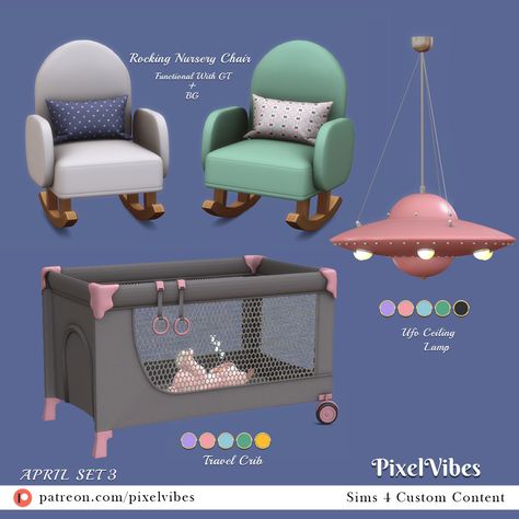 Sims 4 Cc Playpen, Sims 4 Rocking Chair, Ts4 Nursery, Sims 4 Cc Baby Stuff, Infant Cc, Mods Sims 4, Lotes The Sims 4, Furniture Cc, Sims Baby