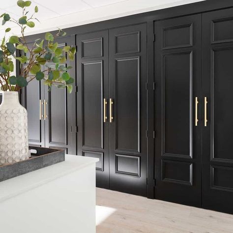 Black Paint Colors, Black Paint Color, Storage Inspiration, Mudroom Design, Wardrobe Door, Library Design, Black Doors, Wardrobe Design, Door Color