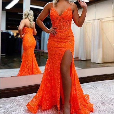 Perfect Condition, Never Been Worn, Brand New, Still Has Original Tags Orange Prom Dresses, Split Prom Dresses, Prom Dresses 2023, A Line Evening Dress, Prom Dresses 2024, Prom Dress Ideas, Prom 2024, Sequin Prom Dress, Lace Prom Dress